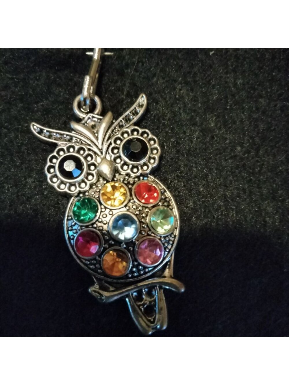 Colorful Owl Pendant Rhinestones Silver Tone